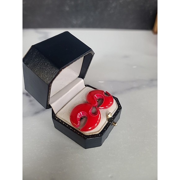 Vintage Red And Pink Abstract Pierced Earrings - Picture 7 of 10